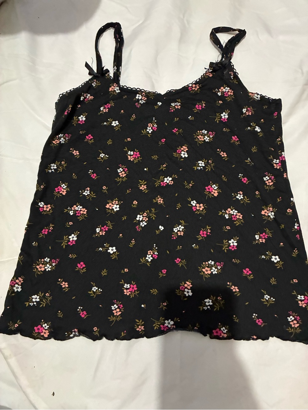 Black Floral Lace-Trim Cami Tank Top